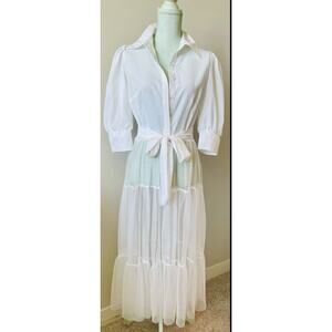 Thread Story White Button Down Blouse with Tulle Ruffle Skirt